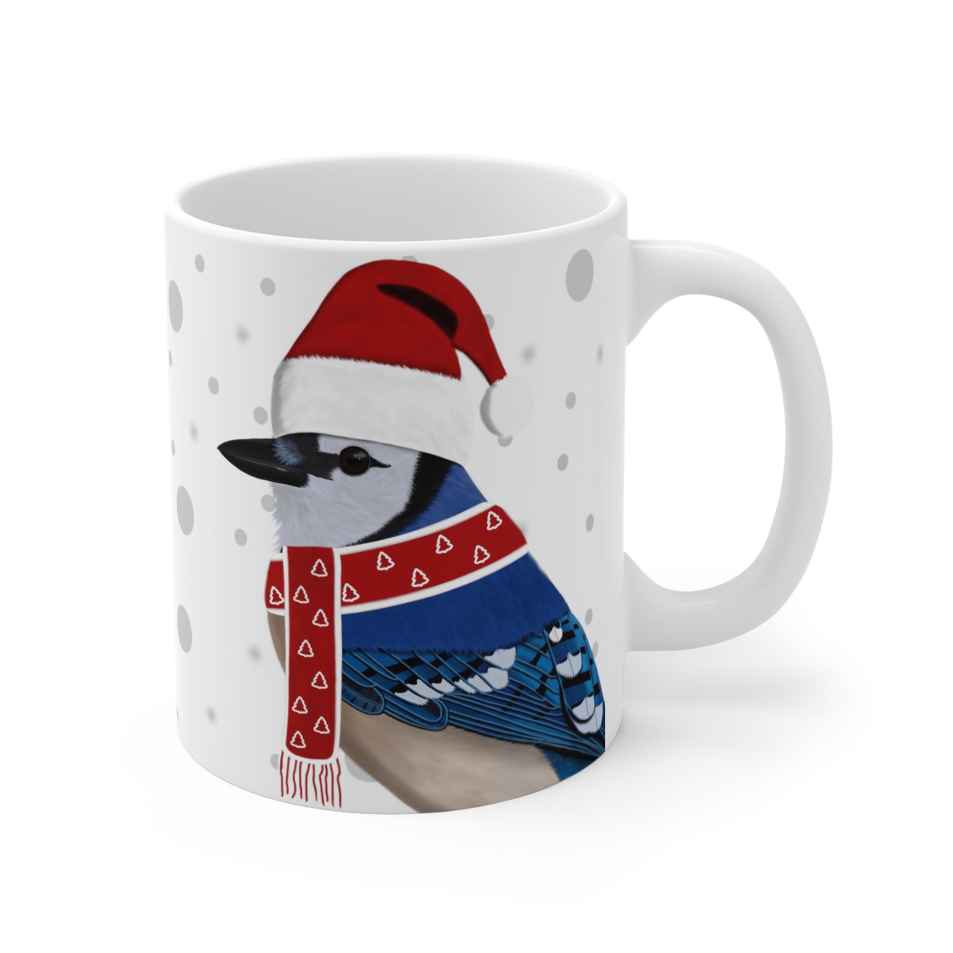 Blue Jay with Red Santa Hat and Scarf Christmas Bird Ceramic Mug 11oz