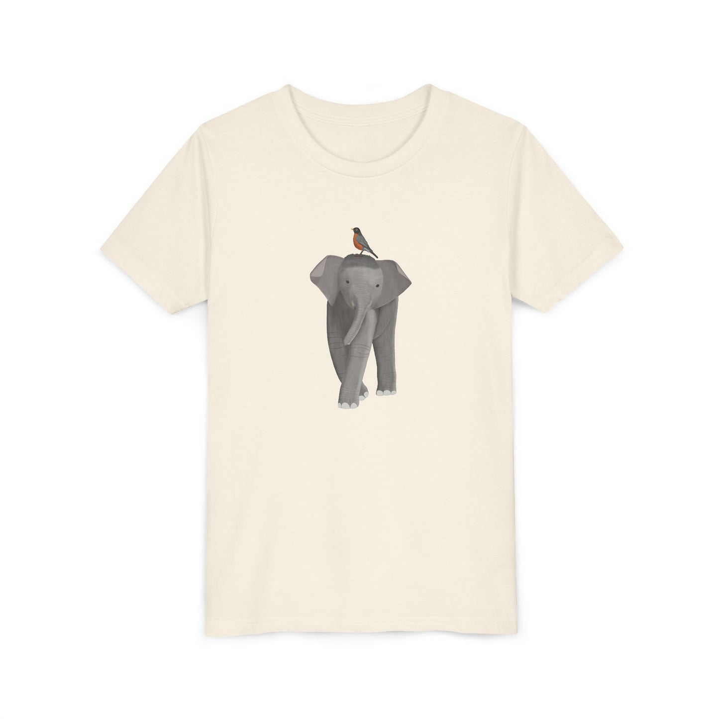 Elephant with American Robin Bird Youth T-Shirt