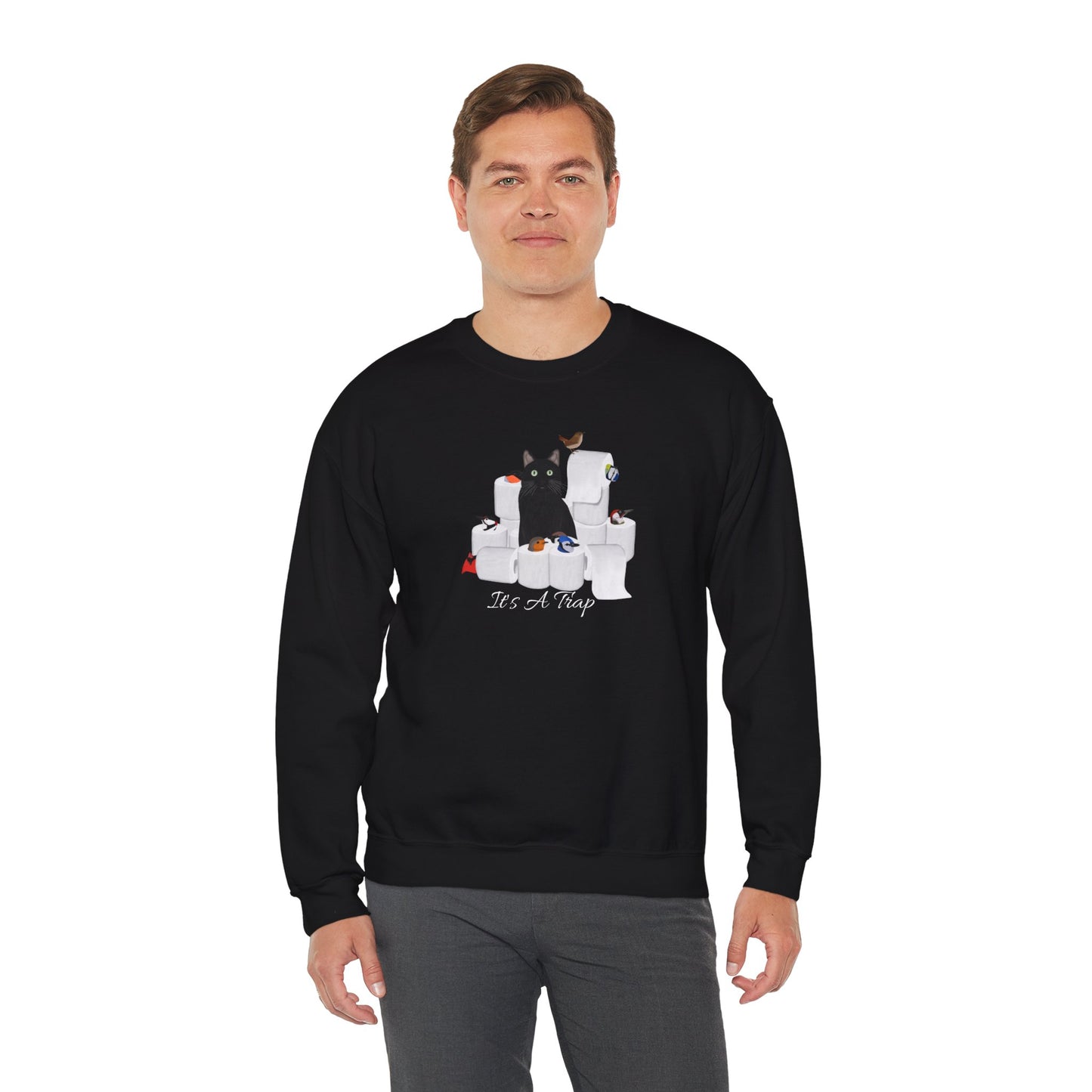 Black Cat with Birds and Toilet Paper Cat Lover Sweatshirt