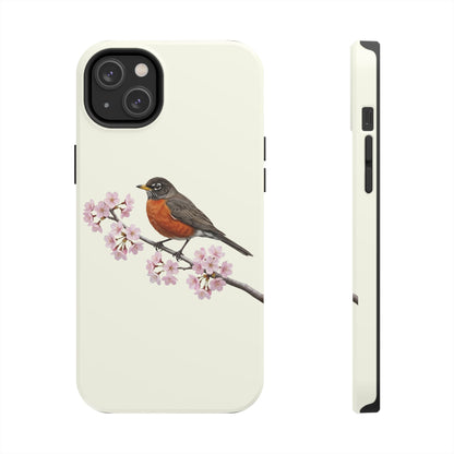 American Robin & Cherry Blossom Tough iPhone Case Creamy White