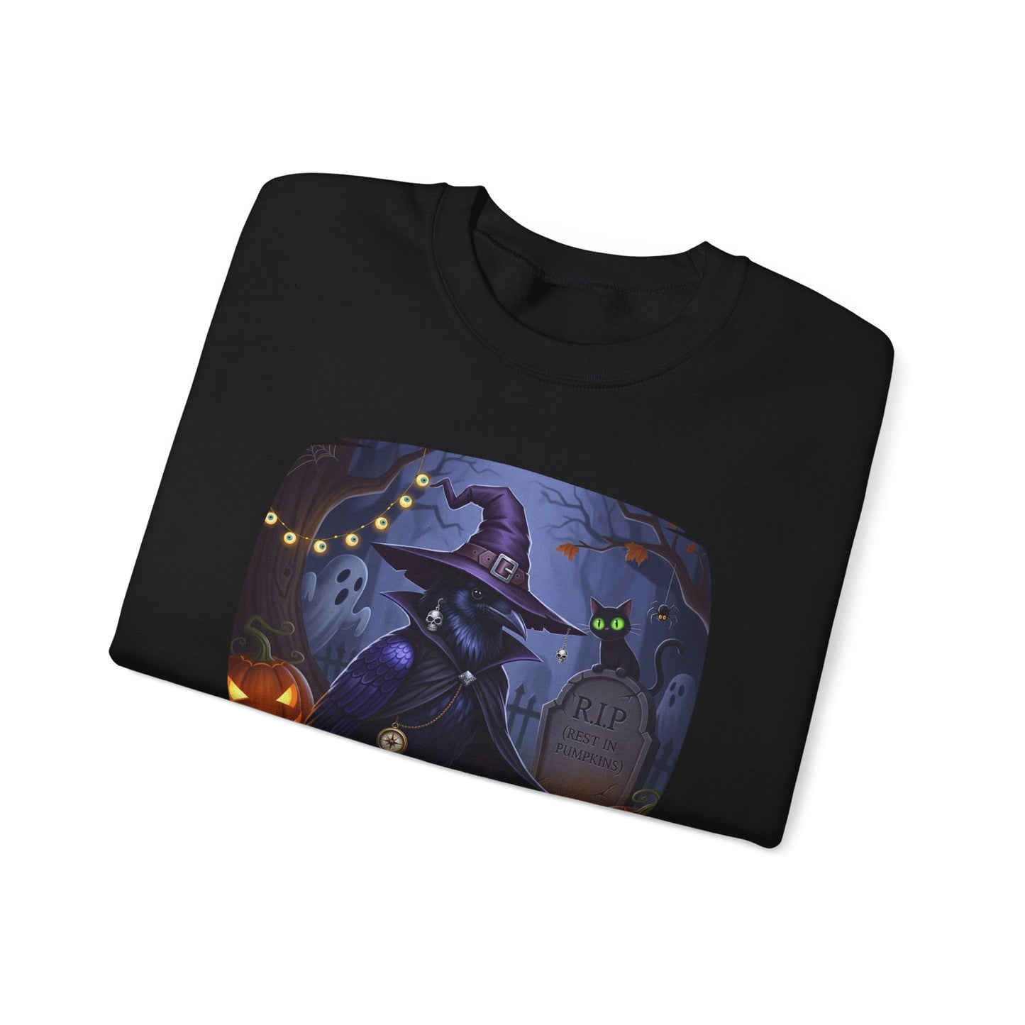 Black Crow Halloween Bird Sweatshirt - Spooky Halloween Costume for Bird Lovers