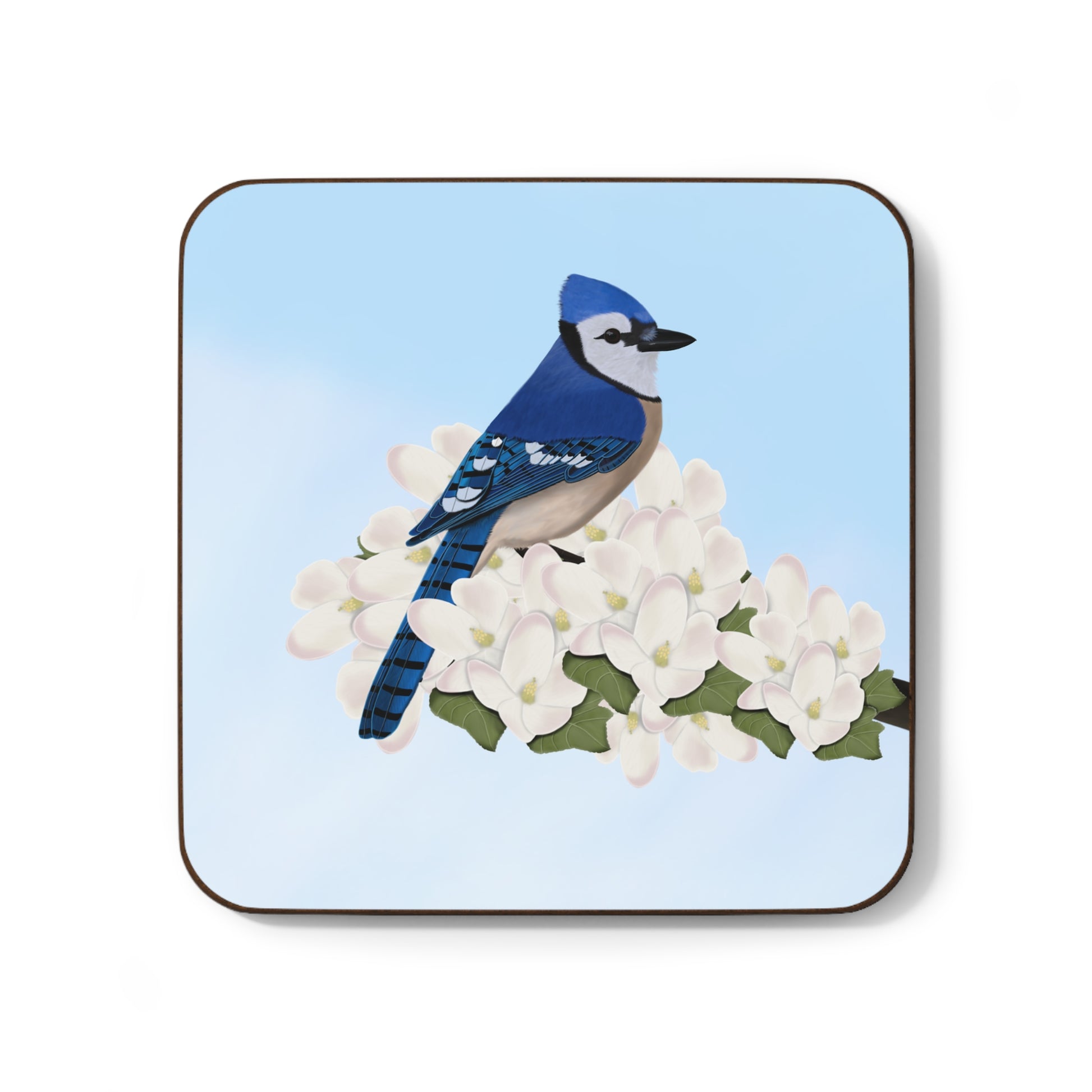 Blue Jay Apple Blossoms Hardboard Coaster