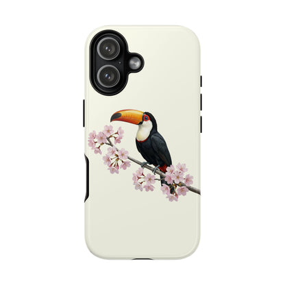 Tukan Handyhülle in Cremeweiß | Florales Kirschblüten Vogel-Motiv für iPhone & Google Pixel