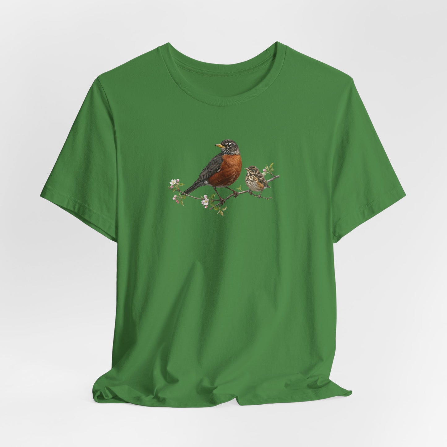American Robin & Fledgling T-Shirt | Spring Blossoms Unisex Graphic Tee