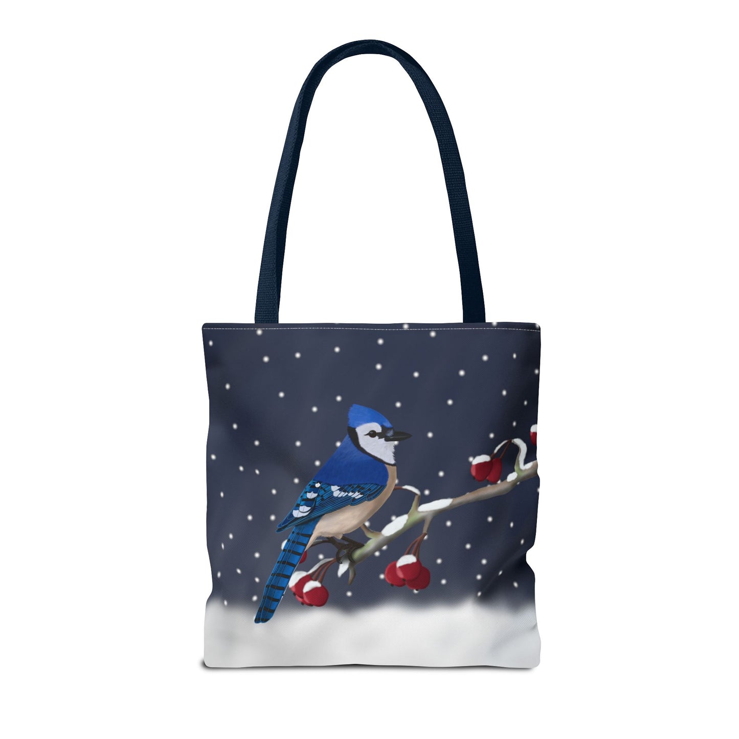 Blue Jay on a Winter Branch Christmas Bird Tote Bag 16"x16"