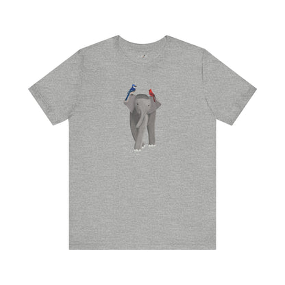 Elephant with Birds Cardinal Blue Jay Birding & Birdwatching T-Shirt