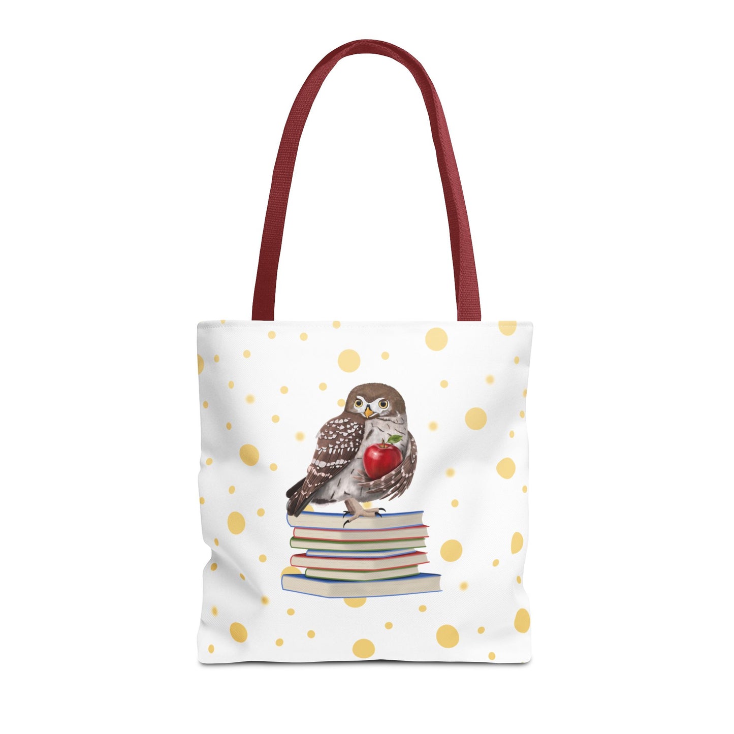 Cute Owl & Books Teacher Tote Bag – Gold Polka Dot Aesthetic