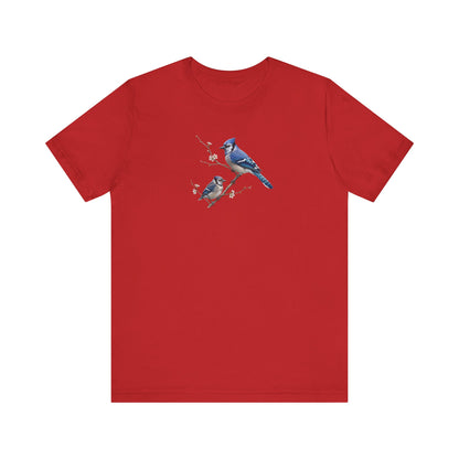 Blue Jay & Fledgling T-Shirt | Spring Blossoms Unisex Graphic Tee