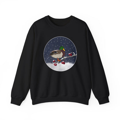 Mallard on a Winter Branch Birdwatcher Christmas Bird Sweatshirt