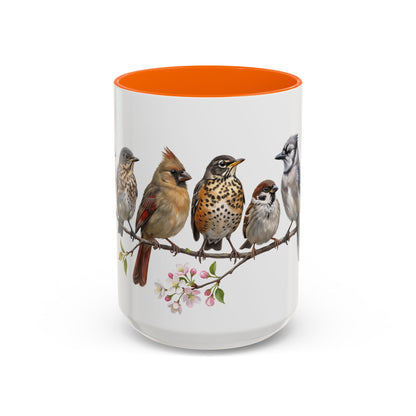 Blue Jay Cardinal Bluebird Little Owl Fledglings Two-Tone Mug | Spring Bird Lover Gift