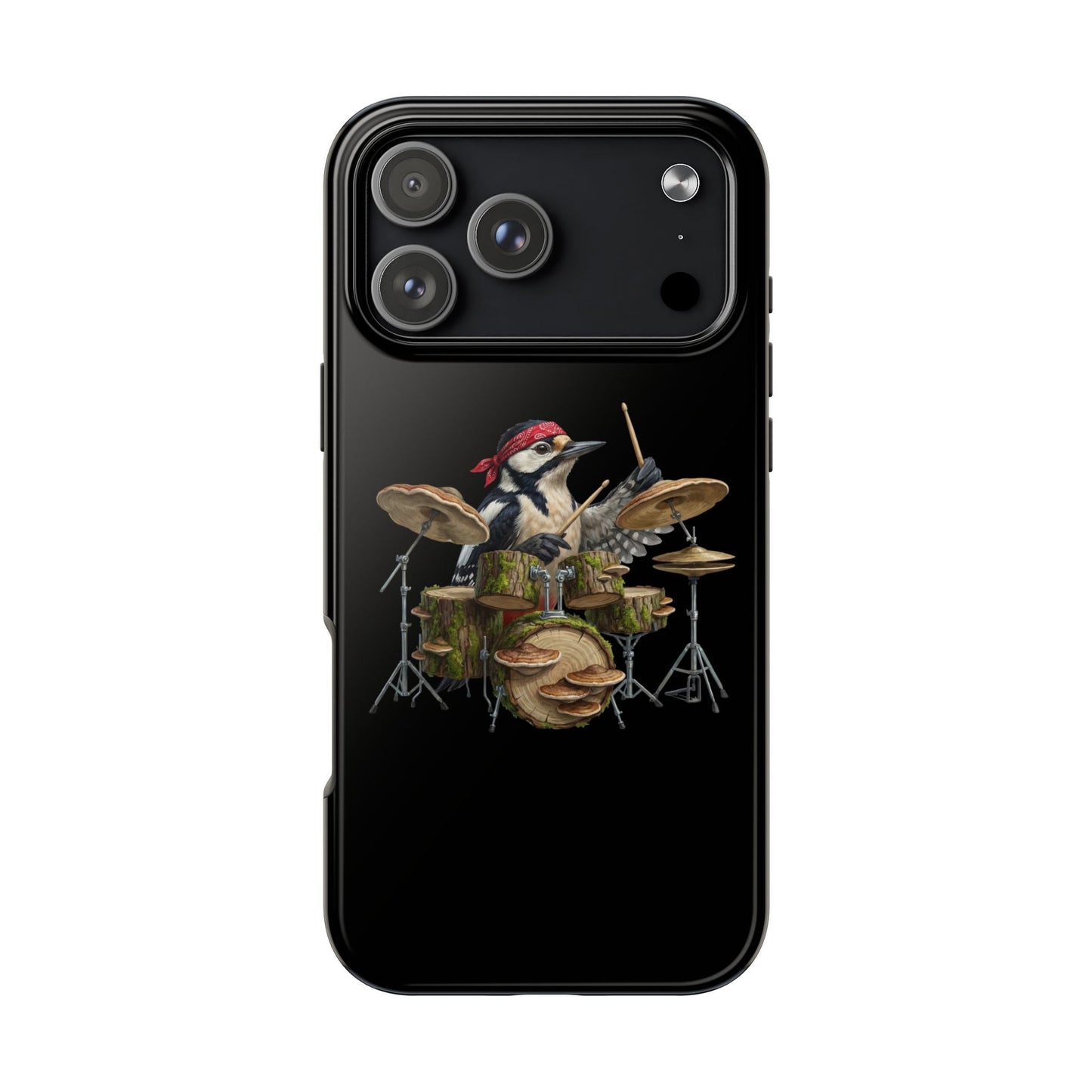 Woodpecker with Drums iPhone Case – Premium Tough Phone Cover Black