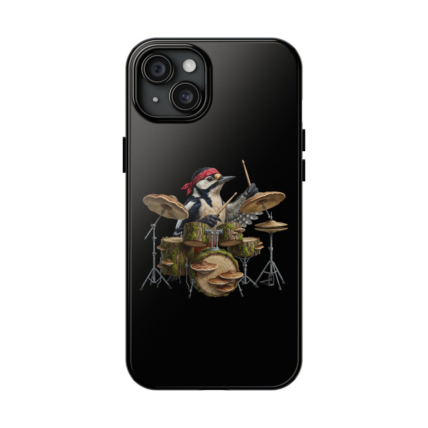 Woodpecker with Drums iPhone Case – Premium Tough Phone Cover Black