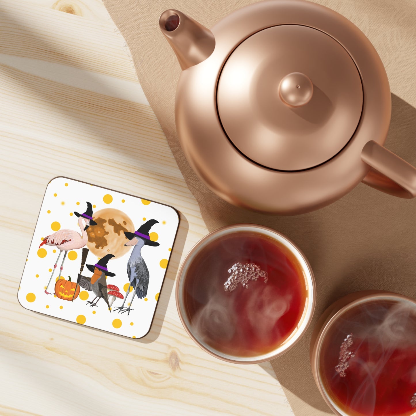 Shoebill Flamingo Robin Orange Dots Halloween Bird Hardboard Coaster