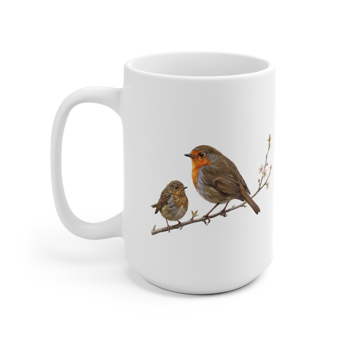 Rotkehlchen mit Ästling Premium Keramiktasse | Geschenk für Vogelbeobachter