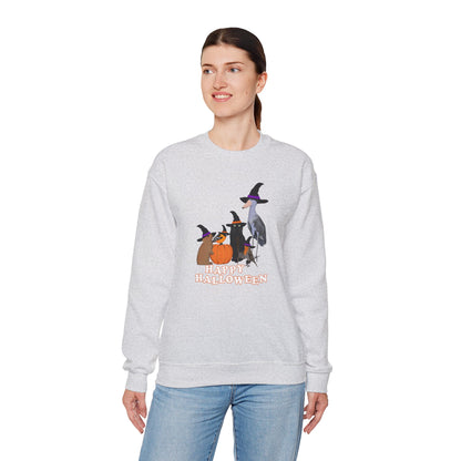 Robin Shoebill Oriole Rabbit with Cat Happy Halloween Birds Sweatshirt