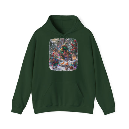 Premium Hoodie Ente und die Lichterkette im winterlichen Garten für Vogelbeoachter