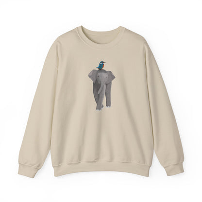 Elephant with Kingfisher Bird Birding & Birdwatching Sweatshirt