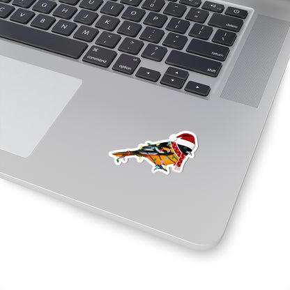 Baltimore Oriole with Fairy Lights Santa Claus Hat and Scarf Christmas Bird Sticker