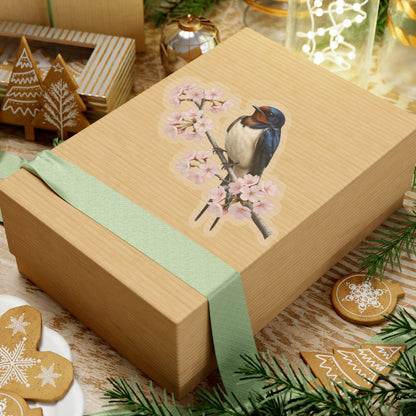 Barn Swallow Cherry Blossom Sticker | Glossy Floral Bird Decal | Spring Laptop Sticker