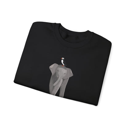 Elephant with Puffin Bird Birding & Birdwatching Sweatshirt