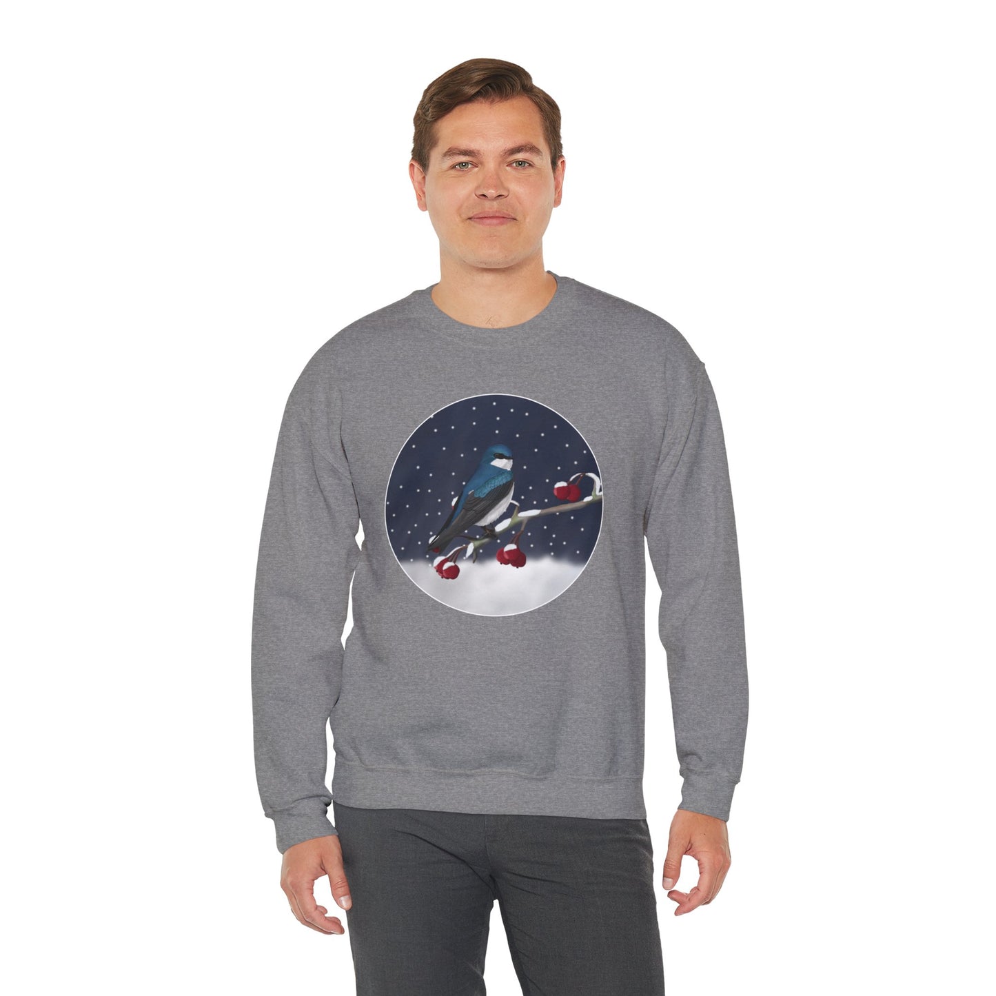 Tree Swallow on a Winter Branch Birdwatcher Christmas Bird Sweatshirt