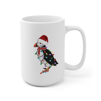 Papageitaucher Tasse Vogel als Weihnachtsmann mit Lichterkette Weiß für Vogelfreunde