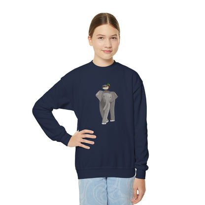 Elephant with Mallard Bird Youth Crewneck Sweatshirt