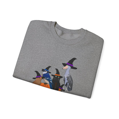 Robin Shoebill Blue Jay Rabbit with Cat Happy Halloween Birds Sweatshirt