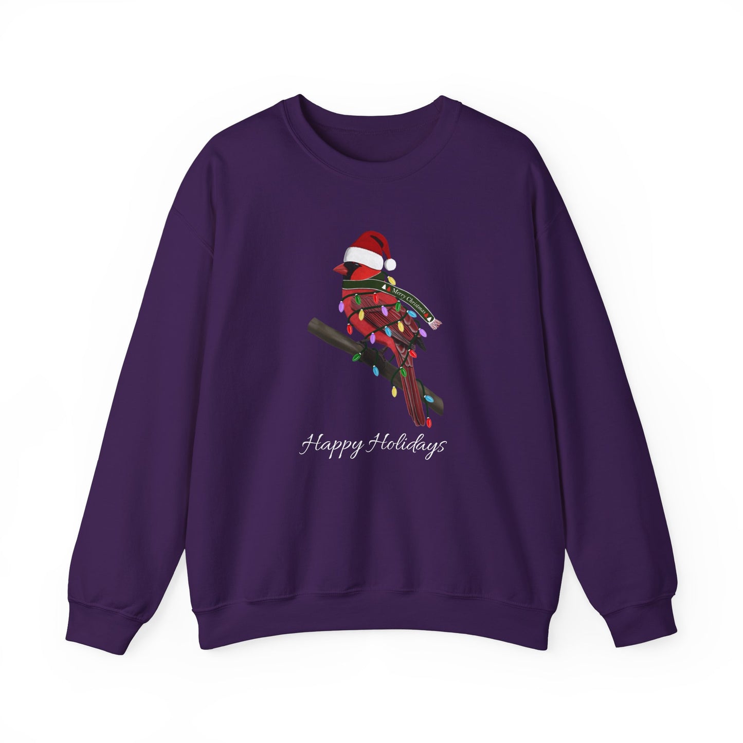 Cardinal with Fairy Lights as Santa Happy Holidays Birdwatcher Christmas Bird Sweatshirt