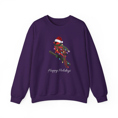 Cardinal with Fairy Lights as Santa Happy Holidays Birdwatcher Christmas Bird Sweatshirt