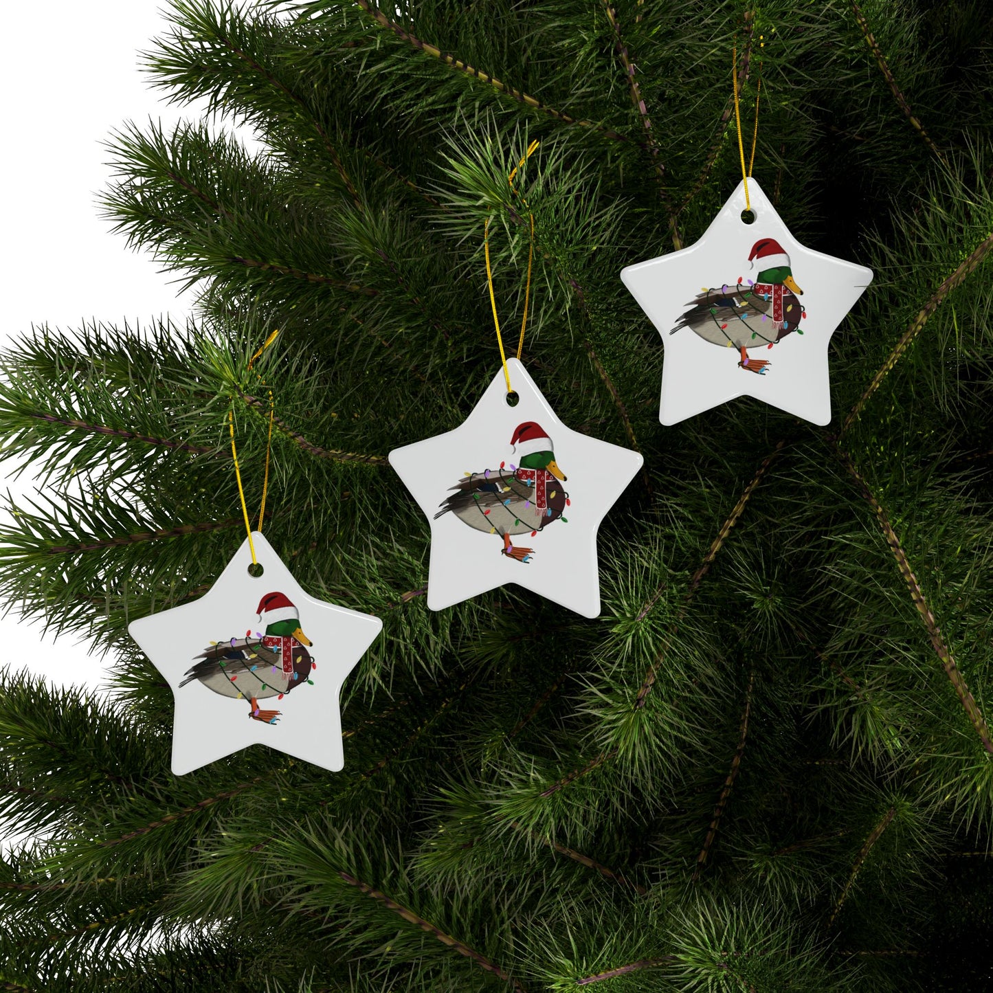 Mallard as Santa Ceramic Bird Christmas Ornament | Durable Double-Sided Bird Lover Decor