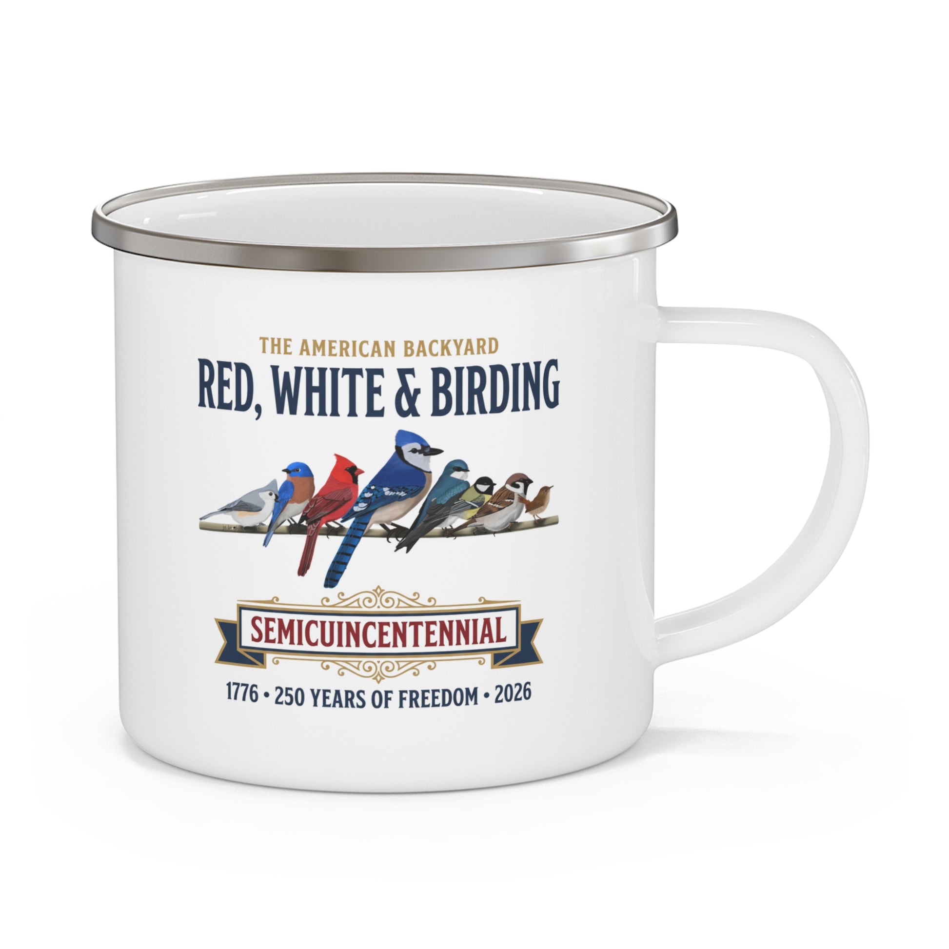 Red, White & Birding Vintage Enamel Camp Mug | 250th Anniversary