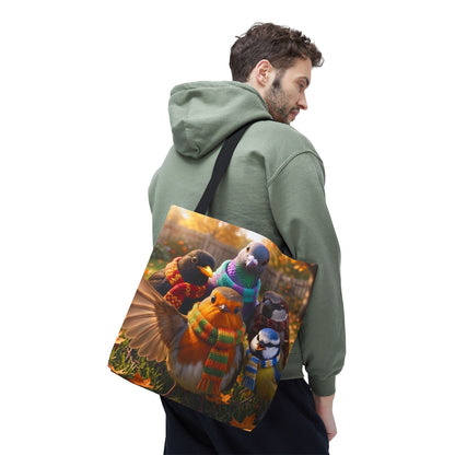 Gartenvögel Tragetasche „Rosis Gruppen-Selfie“ – Robuste Tote Bag mit Rotkehlchen, Amsel & Meise