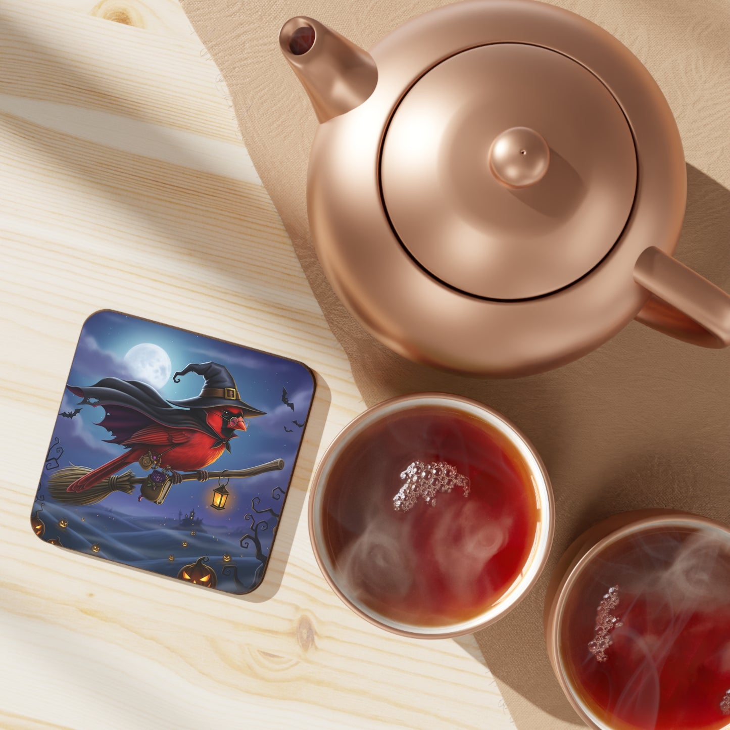 Spooky Halloween Coasters - Cute Northern Cardinal Fall Table Decor