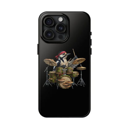 Woodpecker with Drums iPhone Case – Premium Tough Phone Cover Black