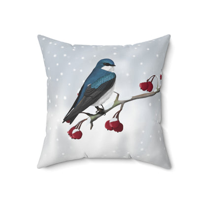 Tree Swallow on a Winter Branch Bird Throw Pillow 18"x18"