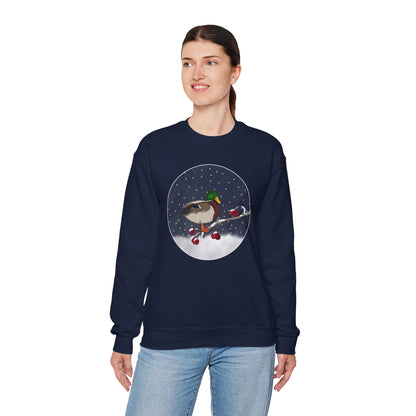 Mallard on a Winter Branch Birdwatcher Christmas Bird Sweatshirt