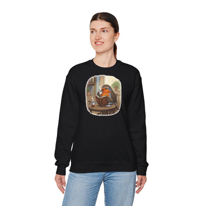 Rotkehlchen liest Bücher und trinkt Kaffee Vogel Sweatshirt für Vogelbeobachter