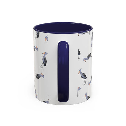 Schuhschnabel Tasse mit Streumuster | Vogelmotiv Kaffeebecher für Vogelbeobachter & Naturfreunde in Purple