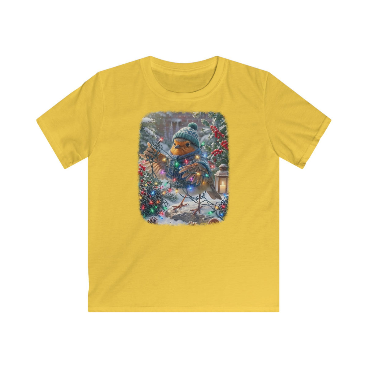 Premium Kinder T-Shirt Rosi Rotkehlchen und die Lichterkette im Garten