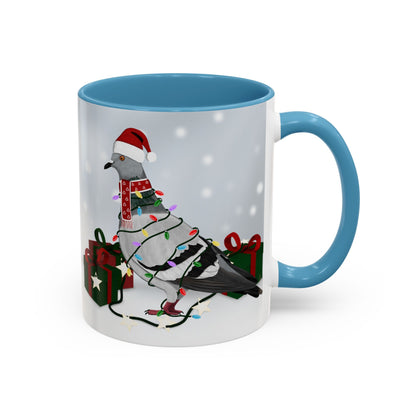 Pigeon with Christmas Hat and Scarf Snow Bird Coffee Mug