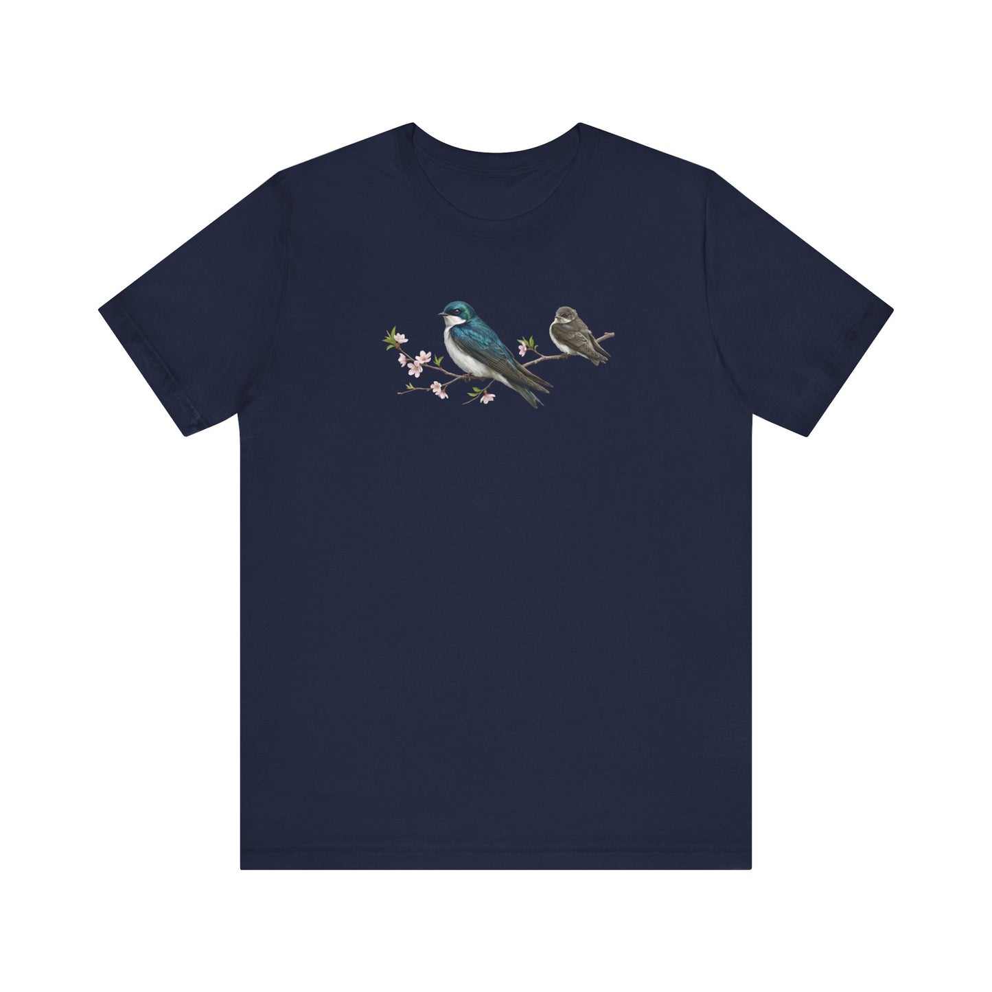 Tree Swallow & Fledgling T-Shirt | Spring Blossoms Unisex Graphic Tee
