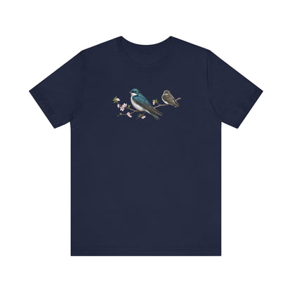 Tree Swallow & Fledgling T-Shirt | Spring Blossoms Unisex Graphic Tee