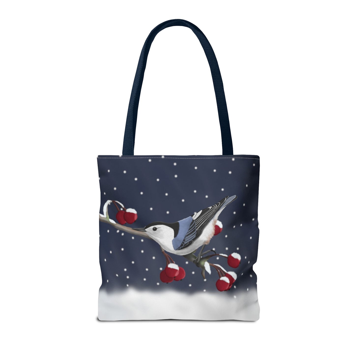 Nuthatch on a Winter Branch Christmas Bird Tote Bag 16"x16"