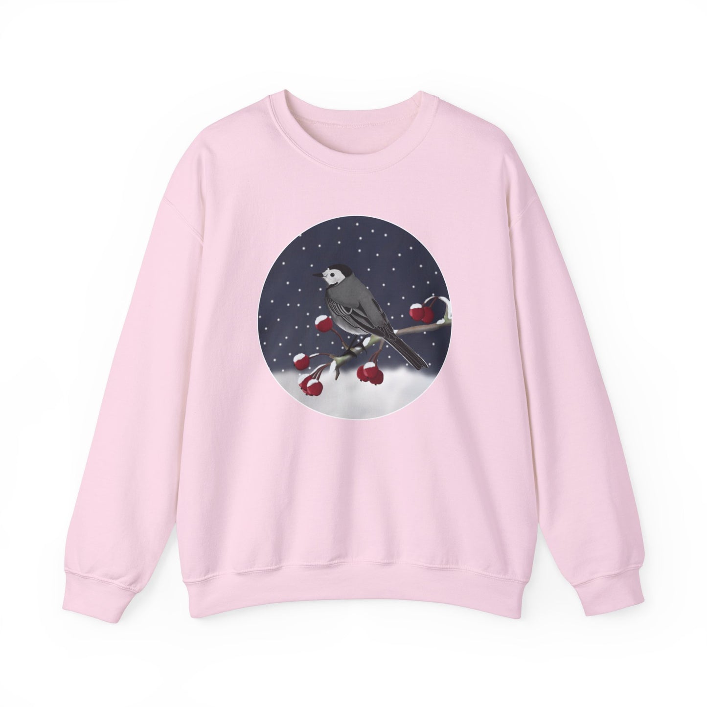 White Wagtail on a Winter Branch Birdwatcher Christmas Bird Sweatshirt