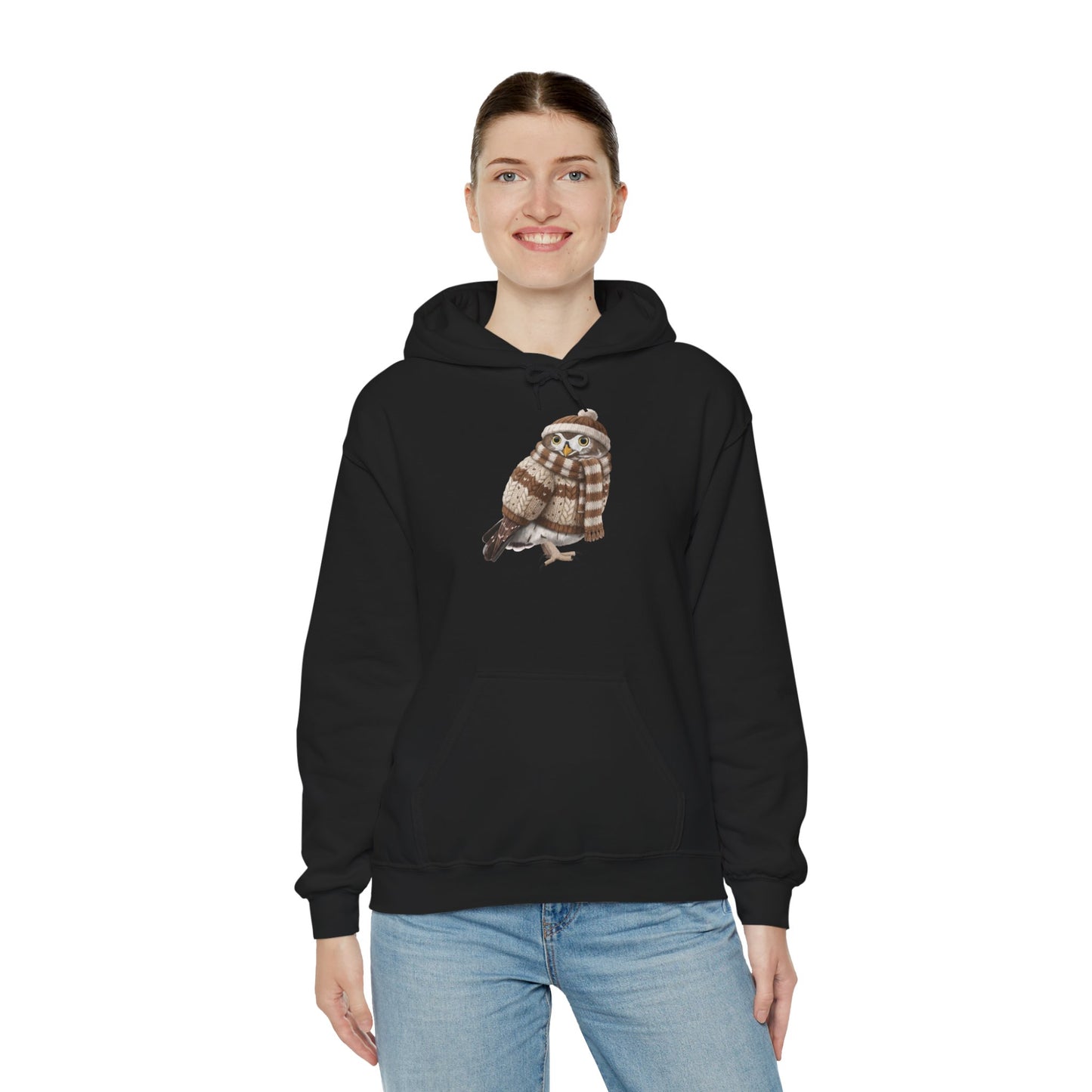 Eule mit Strickmütze Hoodie - Vogel Kapuzenpullover für Vogelbeobachter & Naturliebhaber mit Vogelmotiv