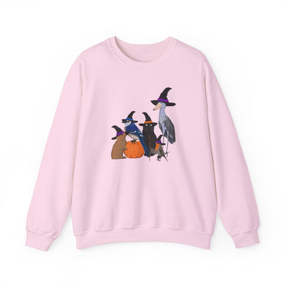 Robin Shoebill Blue Jay Rabbit with Cat Happy Halloween Birds Sweatshirt