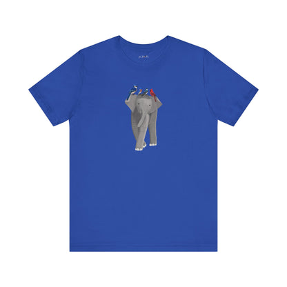 Elephant with Birds Cardinal Blue Jay Bluebird Tree Swallow T-Shirt