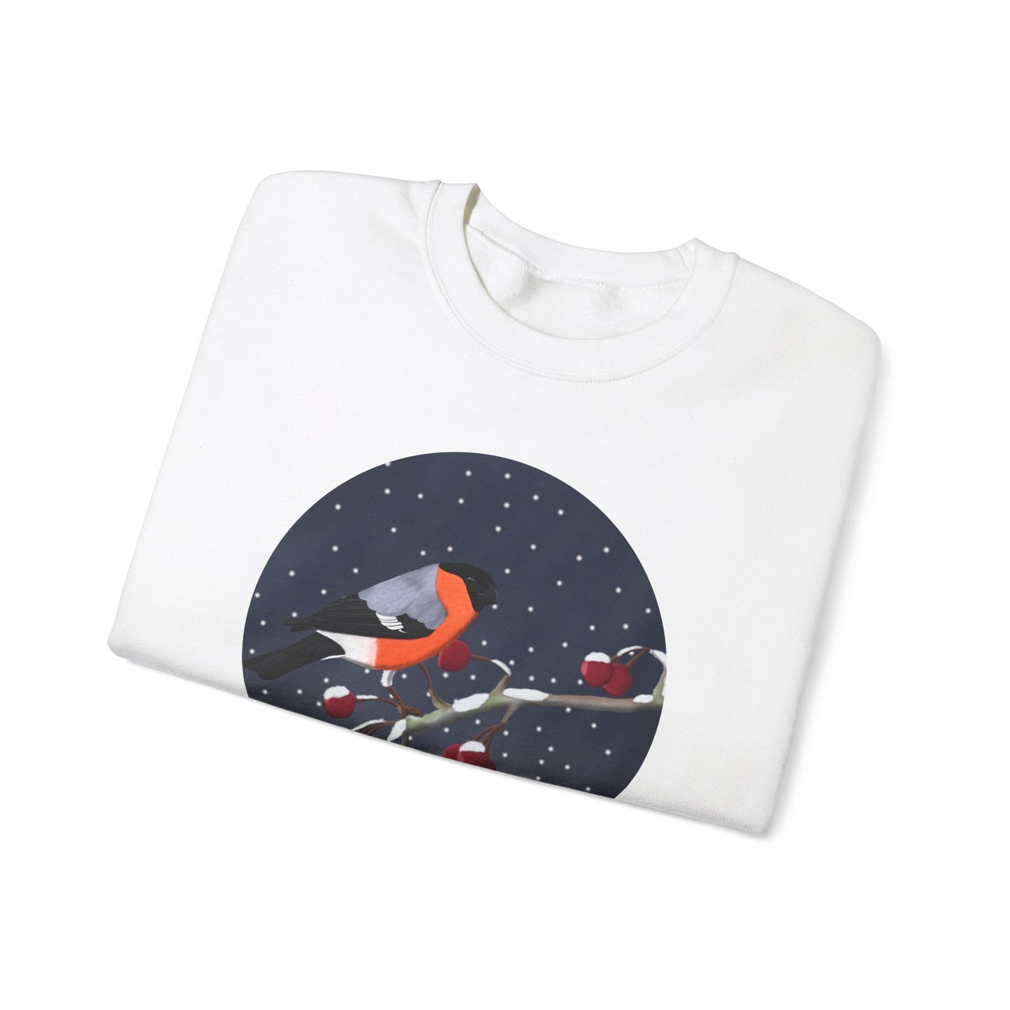 Bullfinch on a Winter Branch Birdwatcher Christmas Bird Sweatshirt