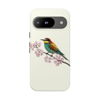 Bienenfresser Handyhülle in Cremeweiß | Florales Kirschblüten Vogel-Motiv für iPhone & Google Pixel